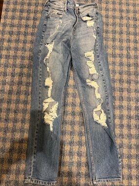 Cello Blue Denim distressed Jeans with Tan Stitching. Size 1